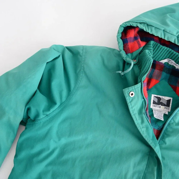 Vintage 90S British Green & Red Checker Liner Zip Up Hooded  Winter Jacket XL - Picture 13 of 16